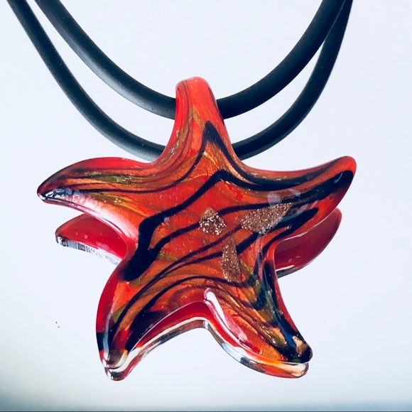 ⭐️Murano Glass⭐️Red Gold Star Glass Pendant Necklace Handcrafted Women's Jewelry - Picture 2 of 7